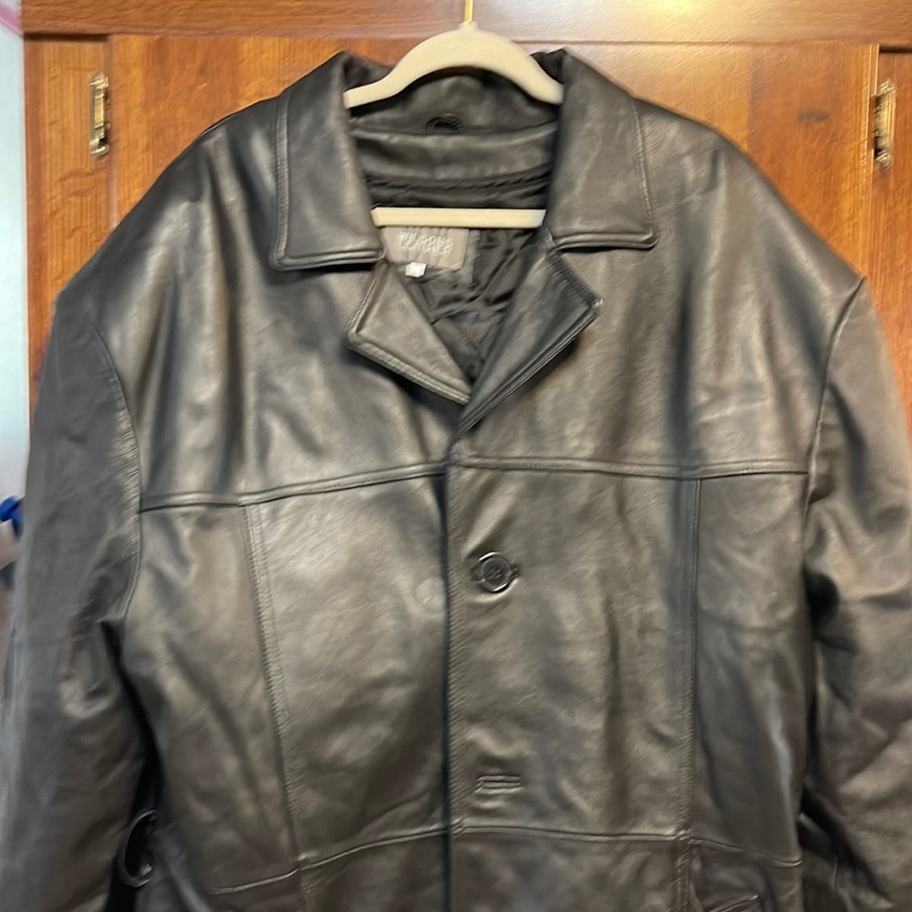 Full length Wilson Leather double breasted with belt coat.